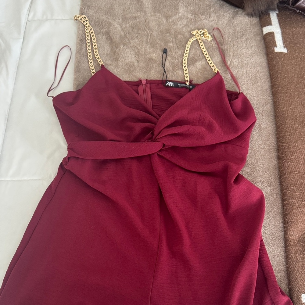 Zara Burgundy Dress with Gold Chain Straps